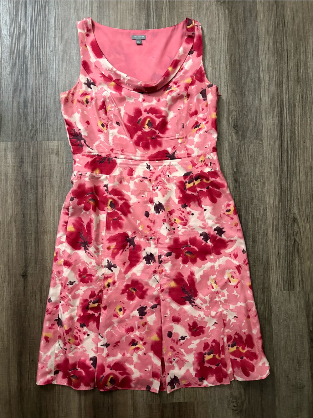 Ann Taylor 100% Silk Pink Floral Midi Dress